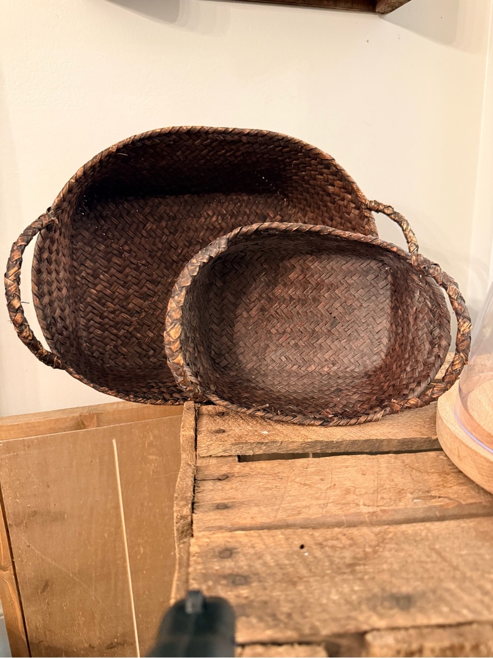 Woven Oval Decorative Basket Set in Dark Brown